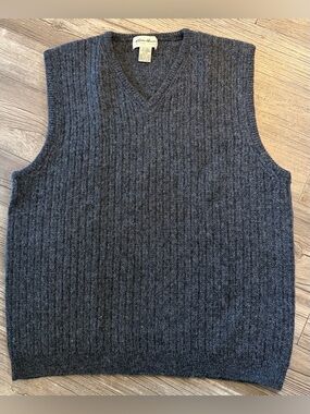 Eddie Bauer Wool Sweater Vest Gray Men’s L Large V Neck Vintage EUC